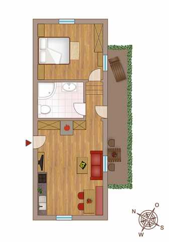 Layout holiday apartment “Apfel” 32 m² for 1-2 people