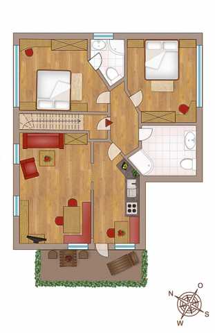 Layout holiday apartment “Sonne” 68 m² for 2-4 people